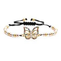 Cubic Zirconia Micro Pave Brass Bracelet, with Nylon Cord, Butterfly, plated & micro pave cubic zirconia, mixed colors, 170-220mm 