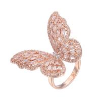Cubic Zirconia Micro Pave Brass Finger Ring, Butterfly, plated, adjustable & micro pave cubic zirconia & for woman & hollow 2.5mm, US Ring 