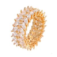 Cubic Zirconia Micro Pave Brass Finger Ring, Leaf, plated & for woman & with cubic zirconia US Ring 