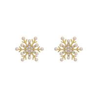 Cubic Zirconia Micro Pave Brass Earring, with Plastic Pearl, micro pave cubic zirconia & for woman, golden 