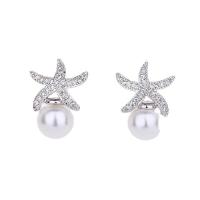 Cubic Zirconia Micro Pave Brass Earring, with Plastic Pearl, plated, micro pave cubic zirconia & for woman 12mm 