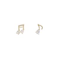 Cubic Zirconia Micro Pave Brass Earring, Music Note, real gold plated, fashion jewelry & micro pave cubic zirconia & for woman, golden 