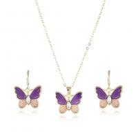 Enamel Zinc Alloy Jewelry Sets, earring & necklace, Butterfly, gold color plated, 2 pieces & with rhinestone .11 Inch 