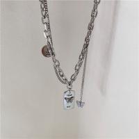 Titanium Steel Jewelry Necklace, for woman & enamel, silver color cm 