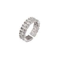 Brass Cuff Finger Ring, platinum plated, adjustable & micro pave cubic zirconia & for woman, US Ring 