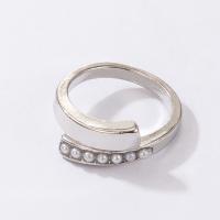 Anillo de dedo de aleación de cinc con perlas plásticas, aleación de zinc, con Perlas plásticas, para mujer, plateado, 17mm, Vendido por UD