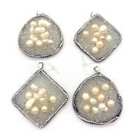 Rhinestone Resin Pendants, with Natural Stone & Zinc Alloy, silver color plated & with rhinestone  