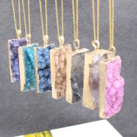Ice Quartz Agate Necklace, with Brass, Rectangle, gold color plated, Unisex Approx 18.9 Inch 