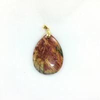 Red Jasper Pendants, Natural Stone, with Brass, gold color plated, fashion jewelry 
