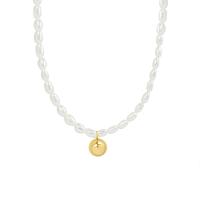 Natural Freshwater Pearl Necklace, Titanium Steel, with Freshwater Pearl, with 1.96inch extender chain, gold color plated, fashion jewelry & for woman, 8mm Approx 13.7 Inch 