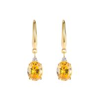 Quartz Earring, Brass, with Citrine, plated, micro pave cubic zirconia & for woman, golden 