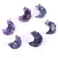 Natural Quartz Druzy Pendants, with Brass, Moon, gold color plated, druzy style & Unisex 25-40mm 