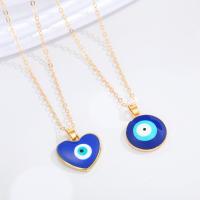 Evil Eye Jewelry Necklace, Zinc Alloy, with Resin, with 1.96inch extender chain, gold color plated, Unisex & oval chain Approx 15.7 Inch 