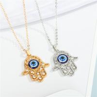 Evil Eye Jewelry Necklace, Zinc Alloy, Hamsa, plated, Unisex & oval chain & with rhinestone & hollow 20mm Approx 19.6 Inch 