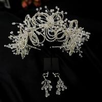 Zinc Alloy Jewelry Set, Hair Band & earring, with Crystal, silver color plated, for bridal & with rhinestone, 38*10CM ; 7.5*2CM 