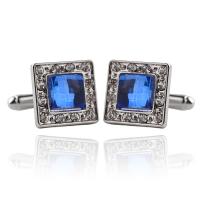 Zinc Alloy Cufflinks, platinum color plated, for man & with rhinestone 