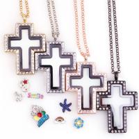 Floating Charm Necklace, Zinc Alloy, with Glass, Cross, plated, Unisex & with rhinestone Approx 23.62 Inch 