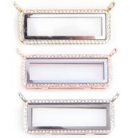 Zinc Alloy Floating Charm Pendant, with Glass, Rectangle, plated, Unisex & with rhinestone 