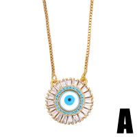 Evil Eye Jewelry Necklace, Brass, with Resin, with 1.97 extender chain, gold color plated & micro pave cubic zirconia & enamel, golden .72 Inch 