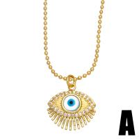 Evil Eye Jewelry Necklace, Brass, with Resin, with 1.97 extender chain, gold color plated & micro pave cubic zirconia & enamel, golden .32 Inch 
