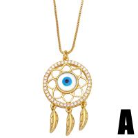 Evil Eye Jewelry Necklace, Brass, with Resin, with 1.97 extender chain, gold color plated & micro pave cubic zirconia & enamel, golden .93 Inch 