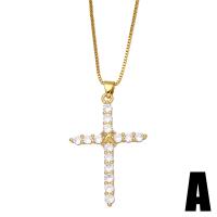 Cubic Zircon Micro Pave Brass Necklace, with 1.97 extender chain, Cross, gold color plated & micro pave cubic zirconia, golden .54 Inch 