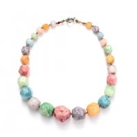 Agate Necklace, with Polyester & Zinc Alloy, Round, silver color plated, Unisex, multi-colored, 28mm,12mm cm 