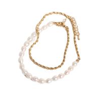 Natural Freshwater Pearl Necklace, with Stainless Steel, with 1.96inch extender chain, gold color plated, French Rope Chain & for woman Approx 15.7 Inch 