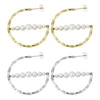 Stainless Steel Hoop Earring, with Plastic Pearl, plated, for woman 