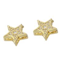 Brass Slide Charm, Star, gold color plated, DIY & micro pave cubic zirconia, golden Approx 2mm 