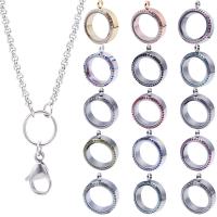 Floating Charm Necklace, 304 Stainless Steel, with Glass, Round, Vacuum Ion Plating, Unisex & with rhinestone Approx 23.62 Inch 