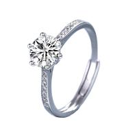 Cubic Zirconia Micro Pave Sterling Silver Finger Ring, 925 Sterling Silver, platinum color plated, Adjustable & micro pave cubic zirconia 