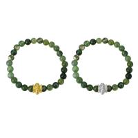 Agate Bracelets, Stainless Steel, with Agate, Unisex, olive green, 9*11mm,6.5*6.5mm Approx 7 Inch 