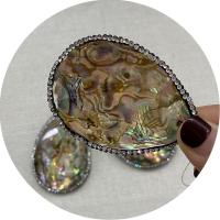 Rhinestone Shell Pendants, Abalone Shell, with Rhinestone Clay Pave & Brass, Teardrop, silver color plated, DIY 