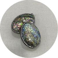 Rhinestone Shell Pendants, Abalone Shell, with Rhinestone Clay Pave & Brass, Ellipse, silver color plated, DIY 