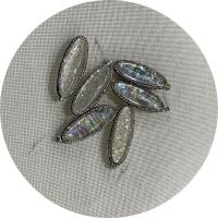 Rhinestone Shell Pendants, Abalone Shell, with Rhinestone Clay Pave & Brass, Rice, silver color plated, DIY 