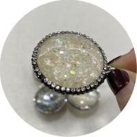 Rhinestone Shell Pendants, Abalone Shell, with Rhinestone Clay Pave & Brass, Round, silver color plated, DIY 33mm 