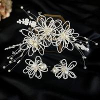 Zinc Alloy Jewelry Set, Headband & earring, with Seedbead & Plastic Pearl, handmade, for bridal, 28CM ; 6CM 
