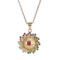 Cubic Zircon Micro Pave Brass Necklace, with 1.96inch extender chain, Evil Eye, gold color plated, oval chain & micro pave cubic zirconia & for woman Approx 15.7 Inch 