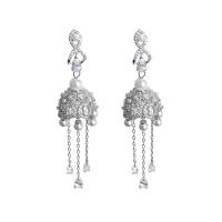 Cubic Zirconia Micro Pave Brass Earring, platinum plated, micro pave cubic zirconia & for woman 