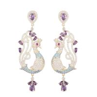 Cubic Zirconia Micro Pave Brass Earring, Peacock, plated, micro pave cubic zirconia & for woman & hollow 