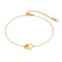 Stainless Steel Anklets Jewelry, with 1.97inch extender chain, gold color plated, for woman & with rhinestone Approx 8.46 Inch 