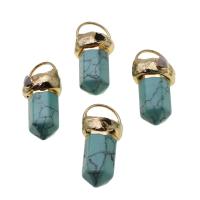Natural Turquoise Pendants, Brass, with turquoise & Rose Quartz, mixed colors 