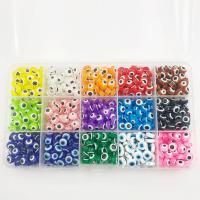 Böses Auge Harz Perlen, flache Runde, DIY, gemischte Farben, 8mm, verkauft von Box