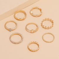Zinc Alloy Ring Set, Donut, 8 pieces & for woman & with rhinestone, golden, Approx 