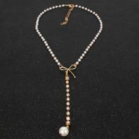 Collier de perles en plastique, alliage de zinc, avec perle de plastique, avec 2.5Inch chaînes de rallonge, pour femme & avec strass, doré, 100mm Environ 15.7 pouce, Vendu par PC