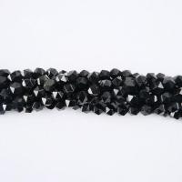 Perles obsidienne noire, Rond, poli, Surface de coupe de l'étoile & DIY, noire, 8mm .96 pouce, Vendu par brin