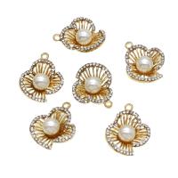 Diamantes de imitación colgante de hierro, fundición, con Perlas plásticas, con diamantes de imitación, dorado, 25mm, Vendido por UD
