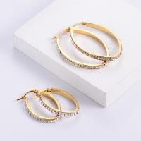 Stainless Steel Hoop Earring, 304 Stainless Steel, 18K gold plated, fashion jewelry & micro pave cubic zirconia & for woman, golden 