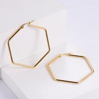 Stainless Steel Hoop Earring, 304 Stainless Steel, Hexagon, 18K gold plated, fashion jewelry & for woman, golden 